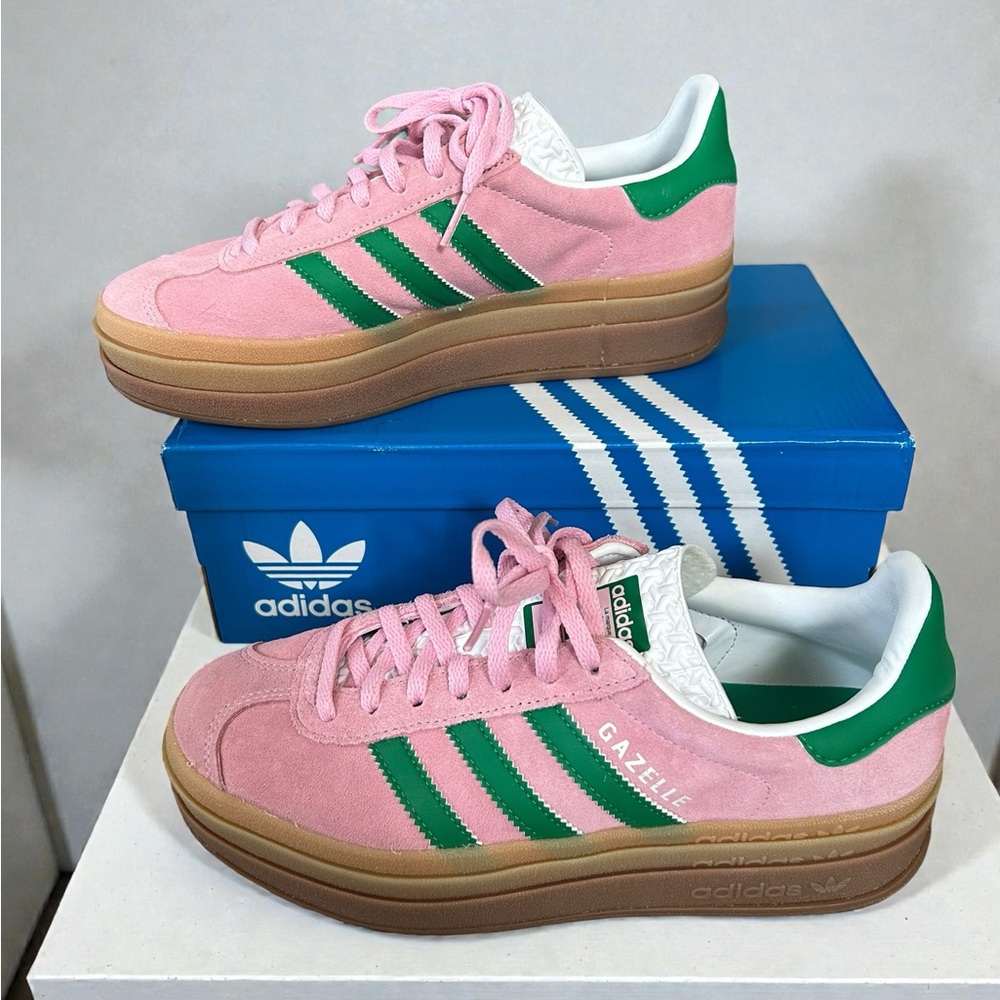 Adidas Gazelle Platform Sneakers in Pink & Green